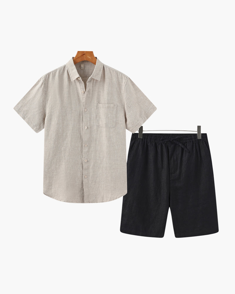 Rückansicht des Herren-Leinen Set in der gezeigten Farbe — Ardovena Amalfi