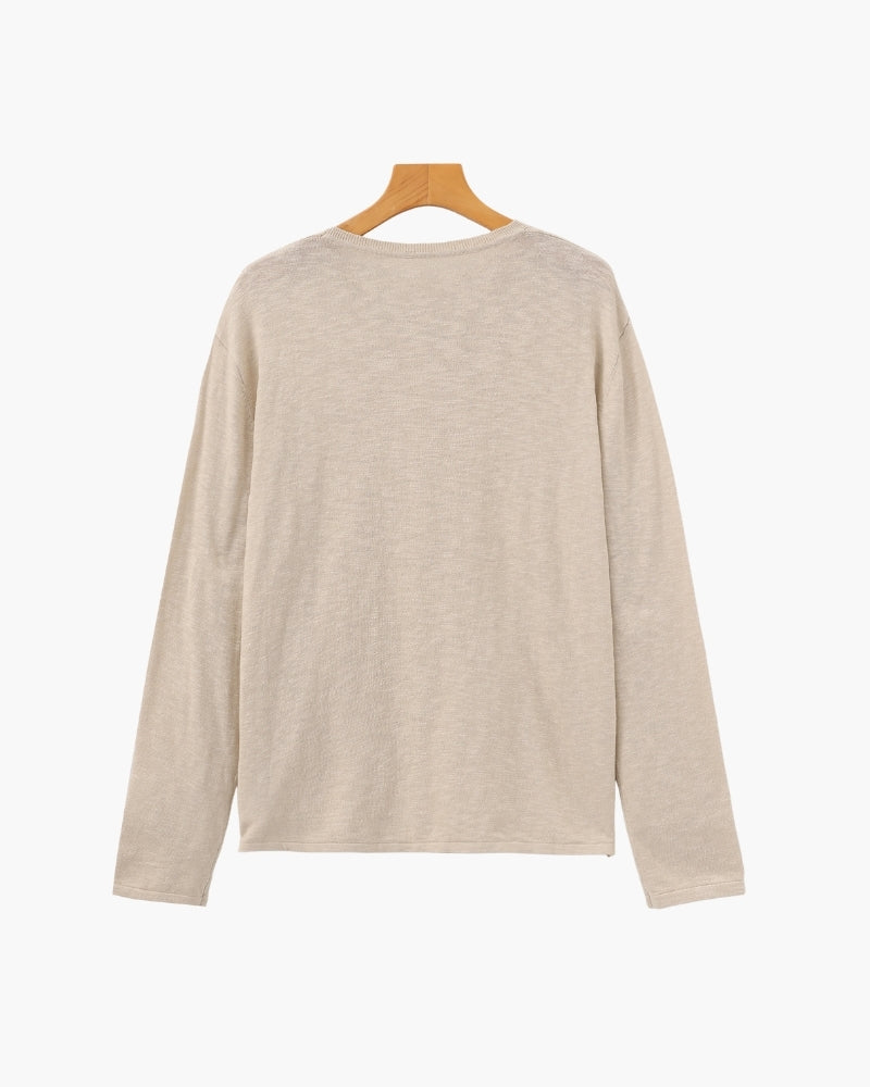 Additional view 04 of Men's Linen Cotton Crewneck in an available colour — Ardovena Bari