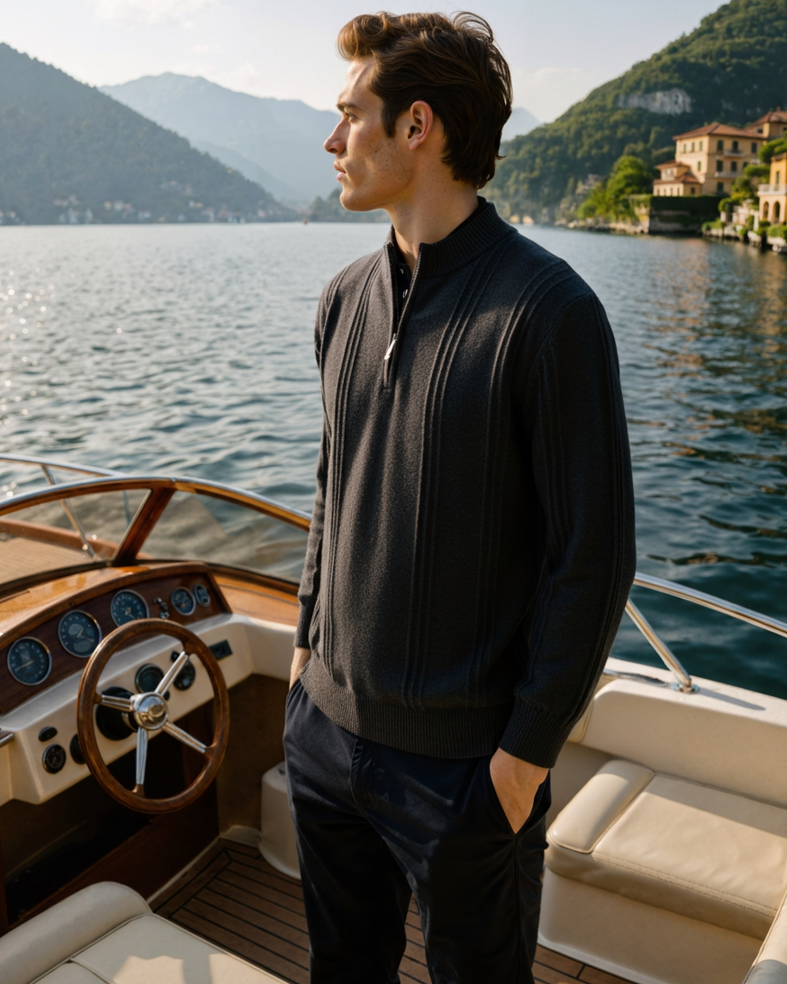 Additional view 09 of Men's Knit Cashmere Ribbed Half-zip Sweater in an available colour — Ardovena Cádiz