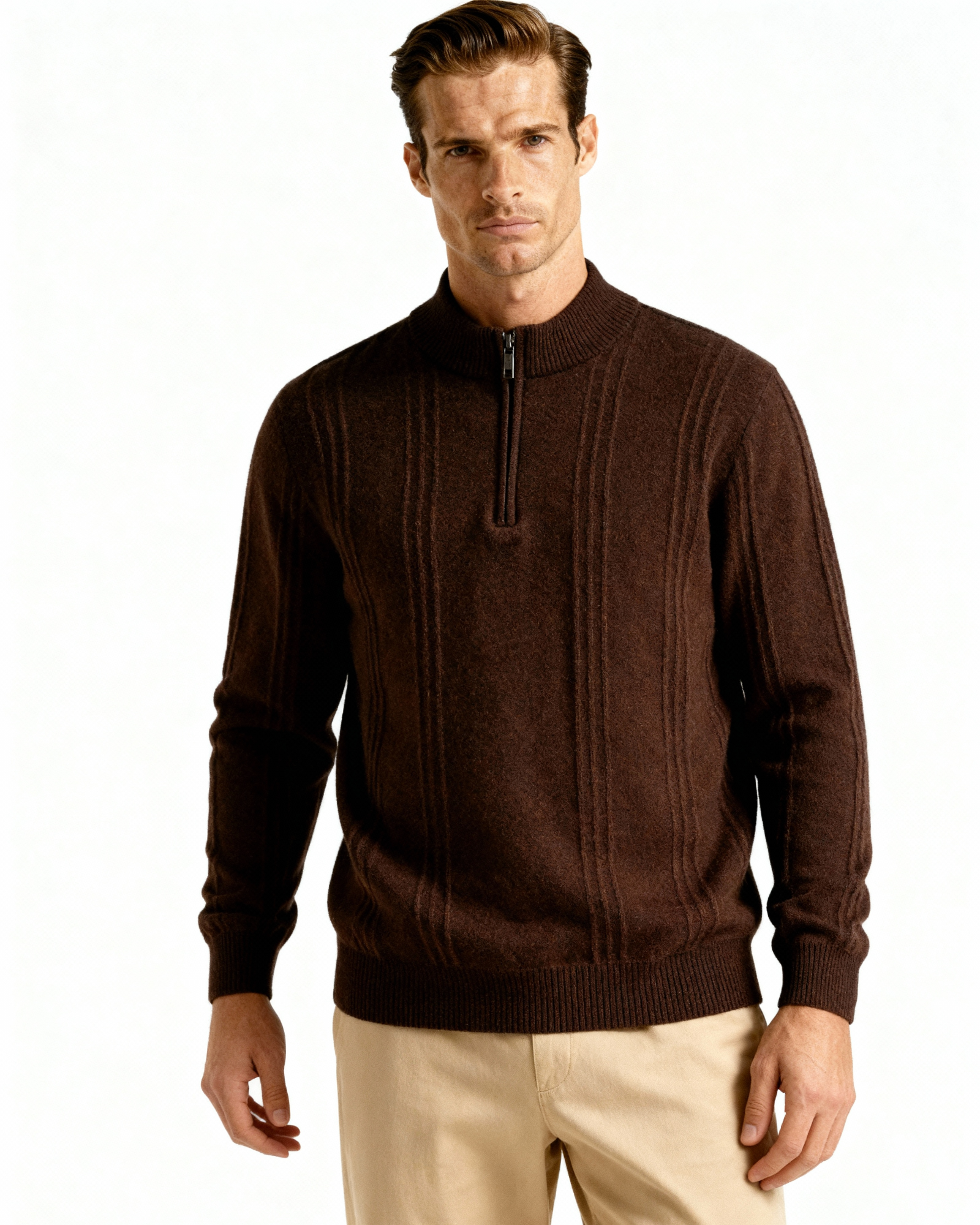 Additional view 18 of Men's Knit Cashmere Ribbed Half-zip Sweater in an available colour — Ardovena Cádiz