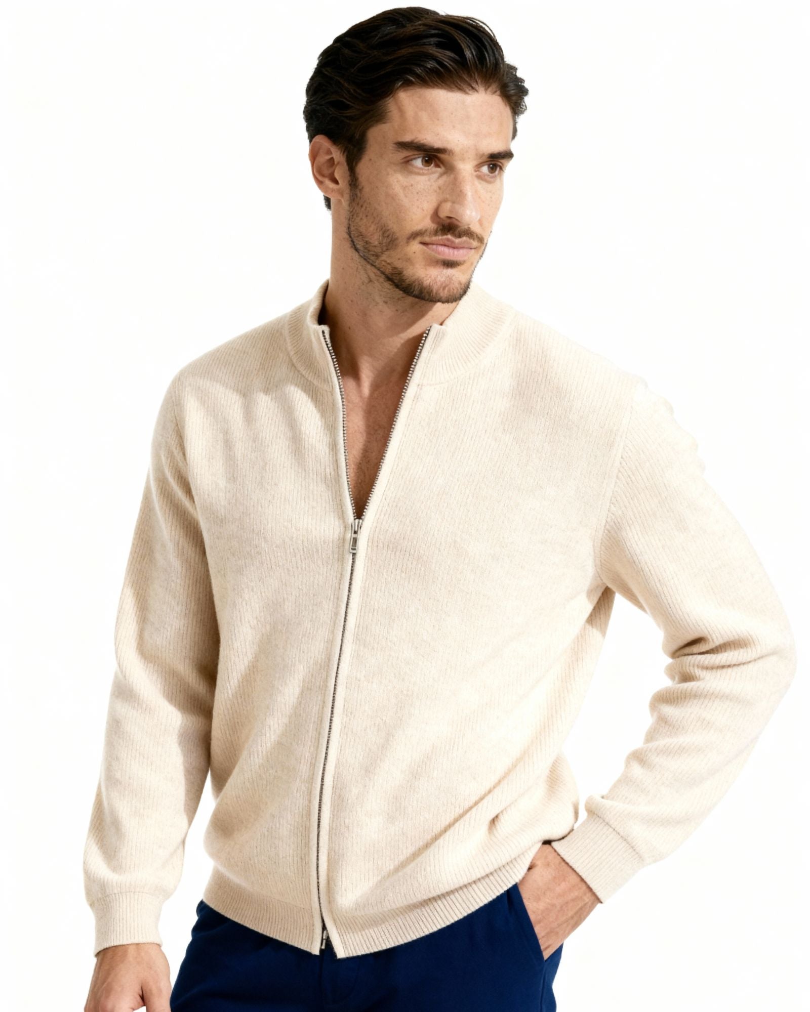 Additional view 12 of Men's Knit Cashmere Vest in Beige — Ardovena Cádiz