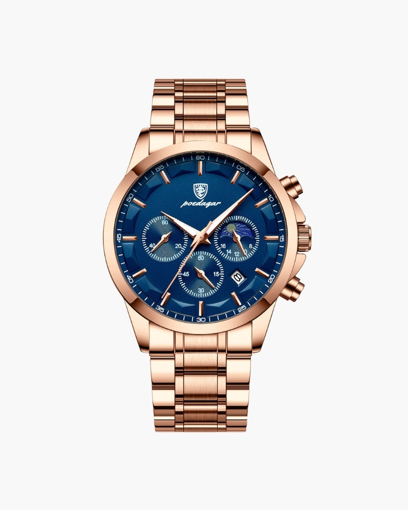 Close-up of material and construction details on men's Chronograph Steel Watch — Ardovena Cadiz