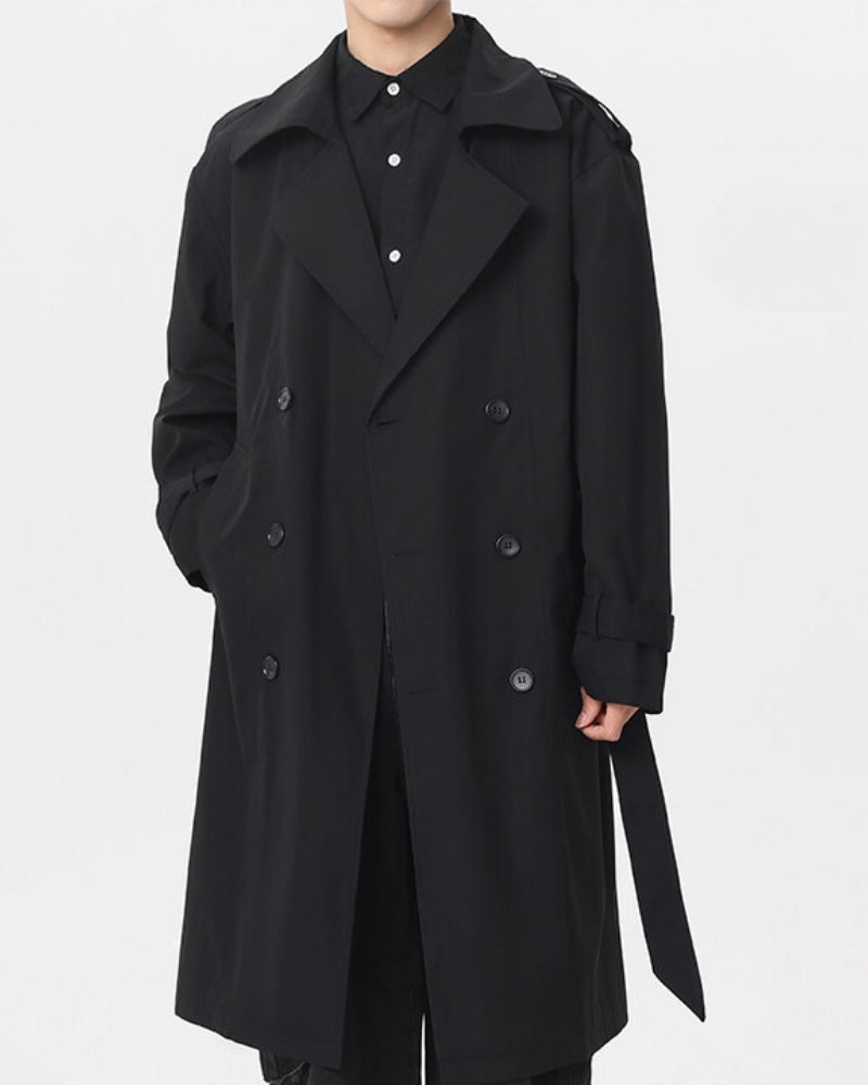 Nahaufnahme von Material- und Verarbeitungsdetails des Herren-Double-breasted Trenchcoat Coat — Ardovena Cádiz