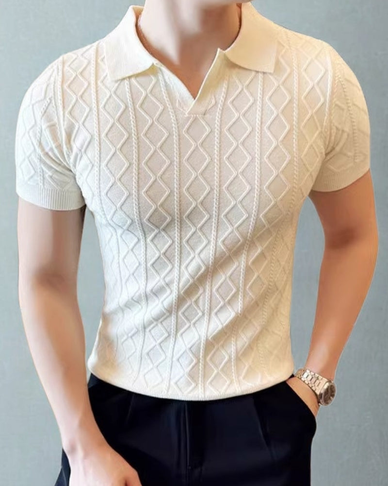 Back view of Men's Knit Textured Knit Polo in an available colour — Ardovena Cascais