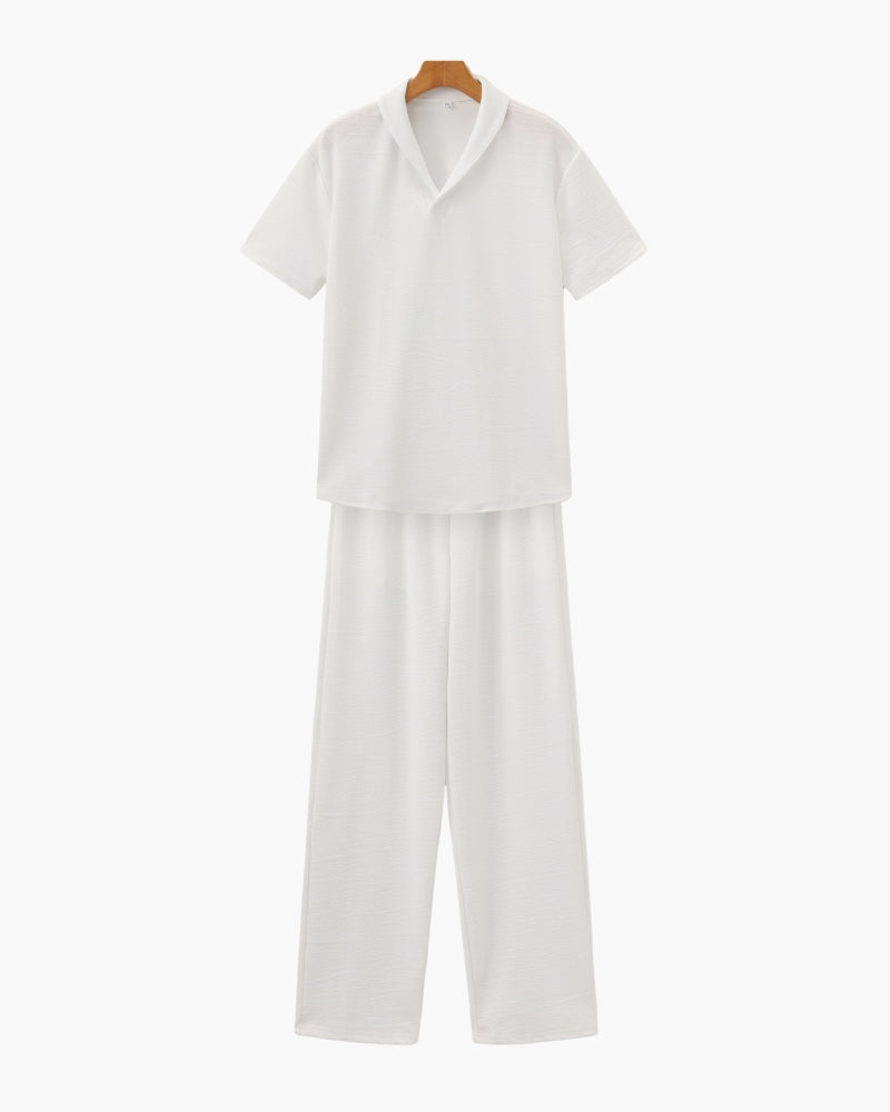 Close-up of material and construction details on men's Polo Trousers Set — Ardovena Faro