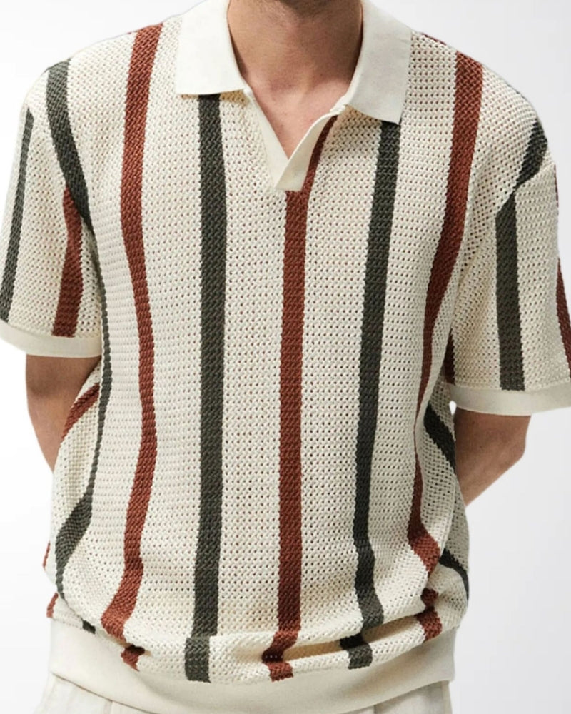 Back view of Men's Knit Striped Knit Polo in the colour shown — Ardovena Faro