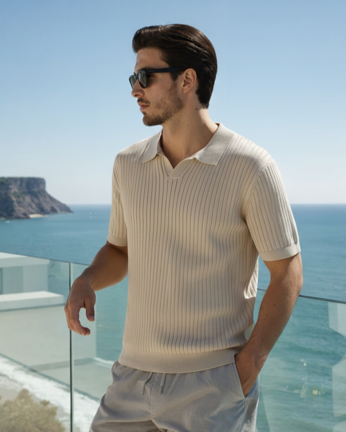 Additional view 28 of Men's Knit Knit Ribbed Polo in an available colour — Ardovena Girona