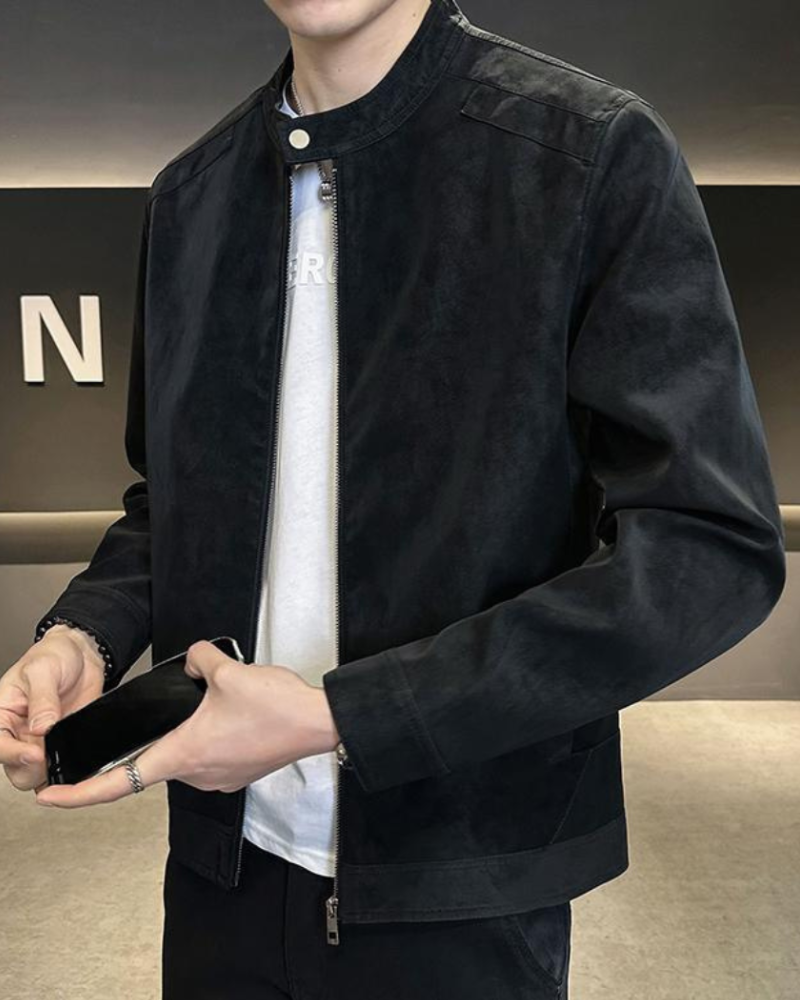 Back view of Men's Suede Suede Leather Jacket in an available colour — Ardovena Girona
