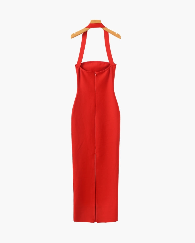 Back view of Women's Halter-Neck Maxi Dress in an available colour — Ardovena Lucca