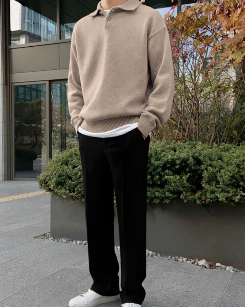 Back view of Men's Knit Woolen Button Half-zip Sweater in an available colour — Ardovena Otranto