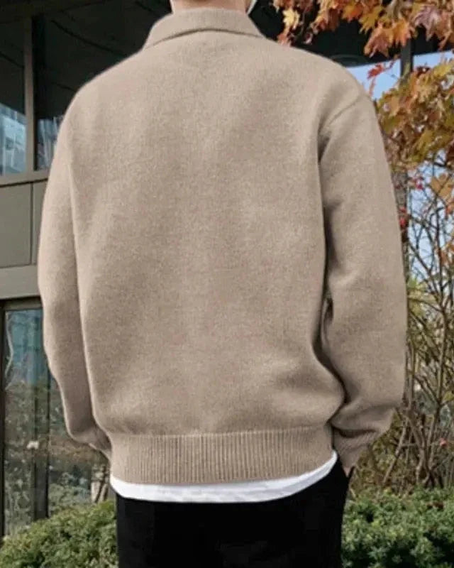 Close-up of material and construction details on men's Woolen Button Half-zip Sweater — Ardovena Otranto