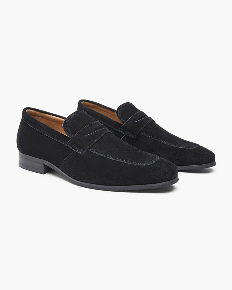 Back view of Men's Suede Suede Penny Loafers in an available colour — Ardovena Positano