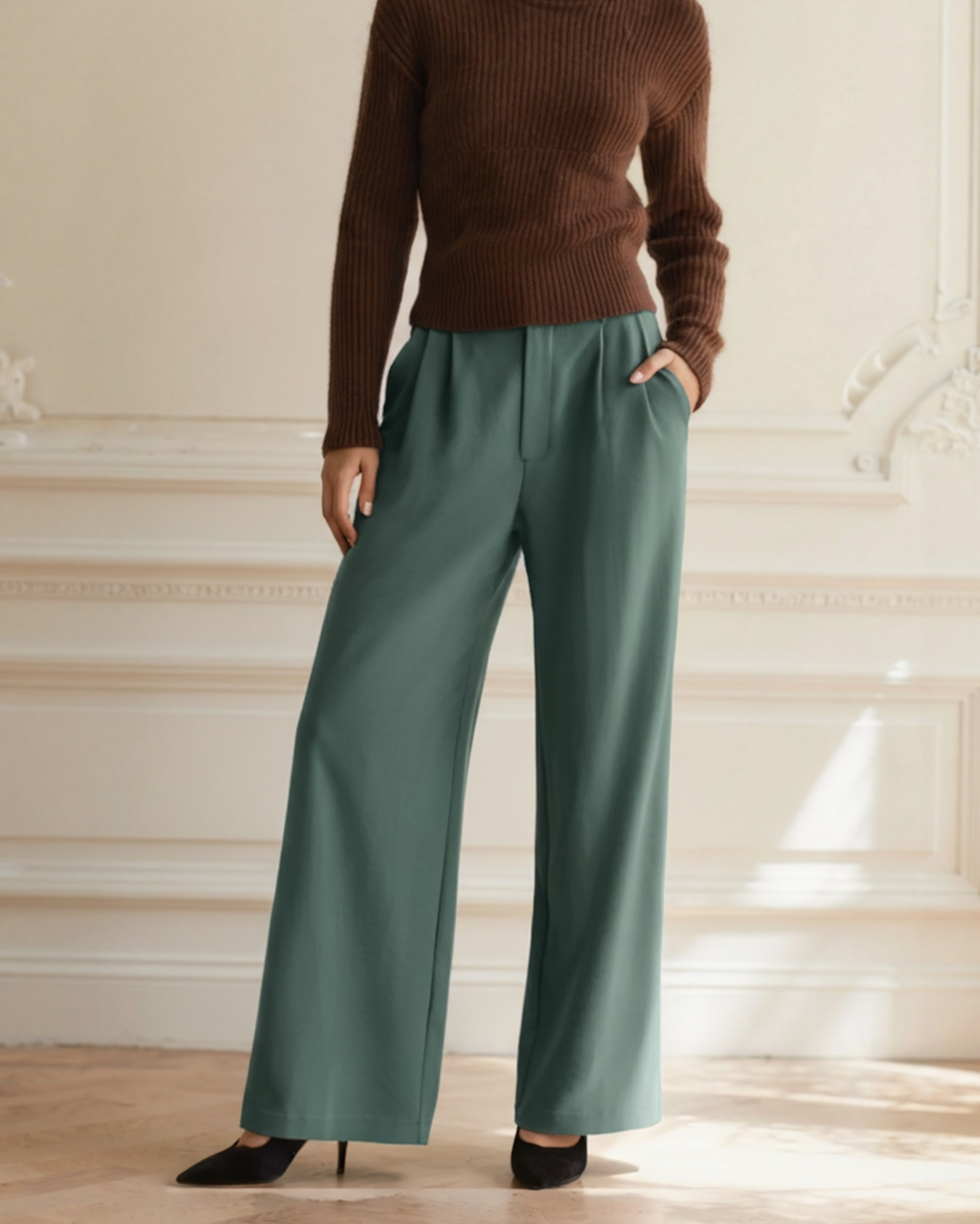 Additional view 09 of Women's Wide-leg Trousers in Green — Ardovena Split