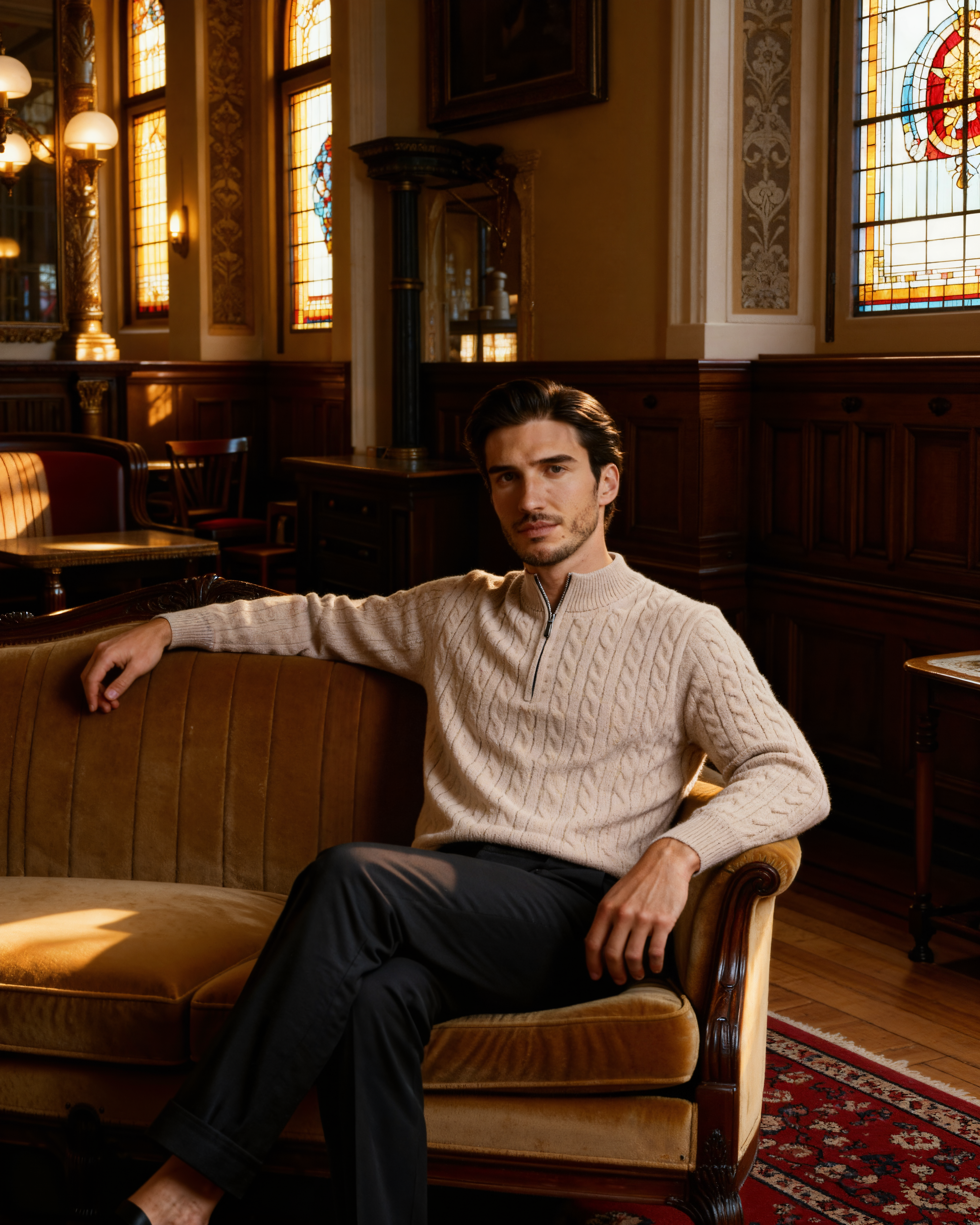 Additional view 06 of Men's Knit Cashmere Woven Half-zip Sweater in Beige — Ardovena Tavira