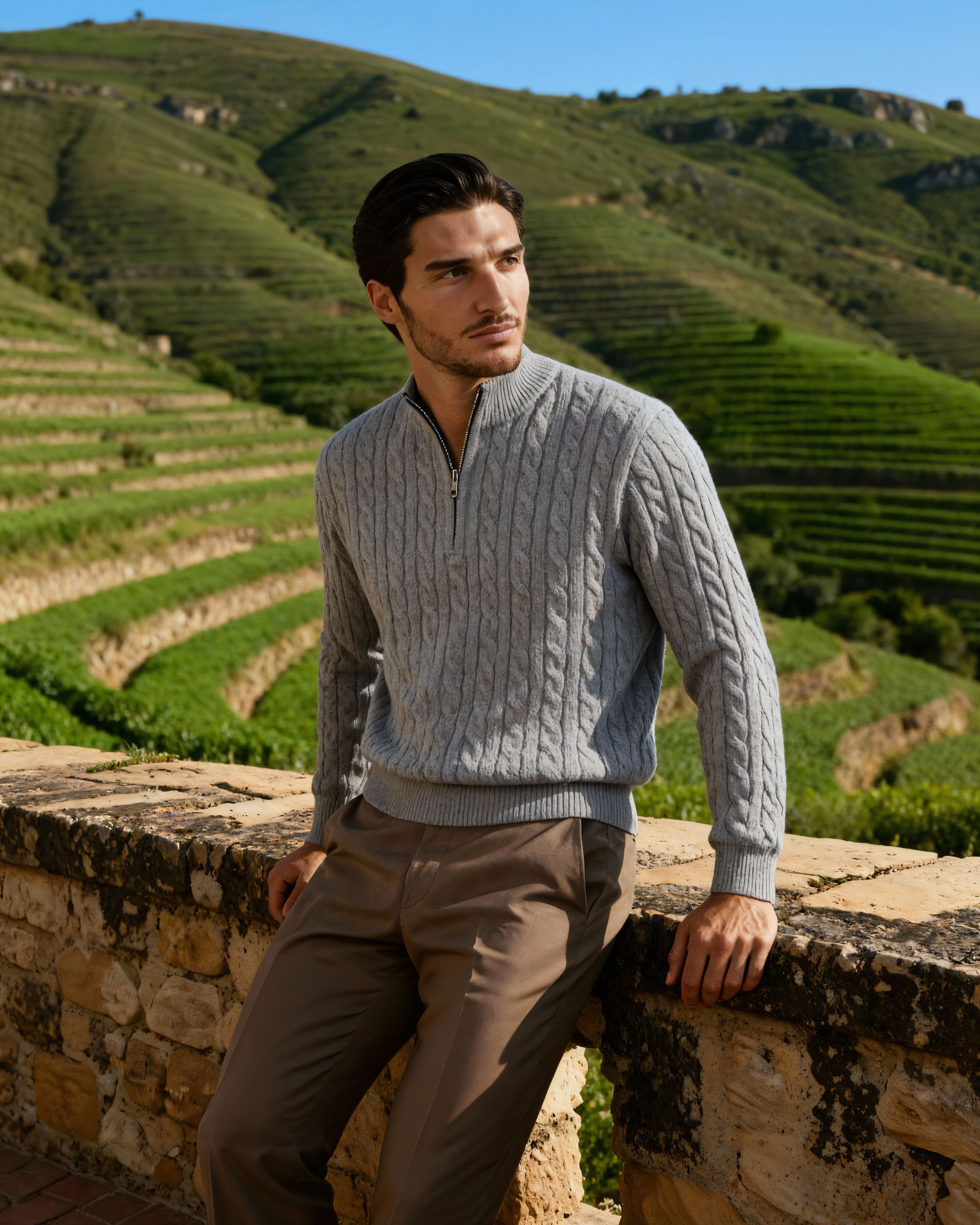 Additional view 11 of Men's Knit Cashmere Woven Half-zip Sweater in Gray — Ardovena Tavira