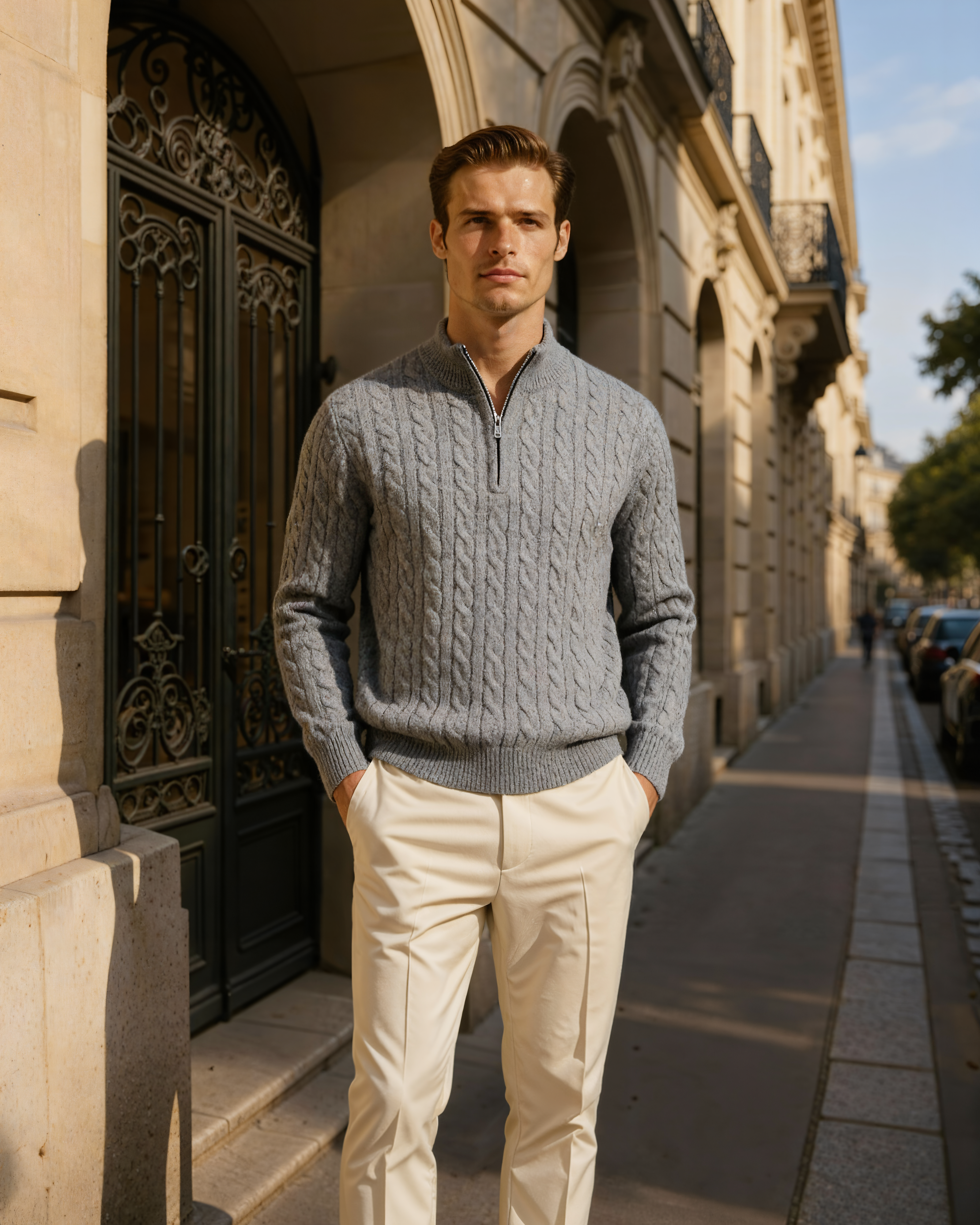 Additional view 12 of Men's Knit Cashmere Woven Half-zip Sweater in Gray — Ardovena Tavira
