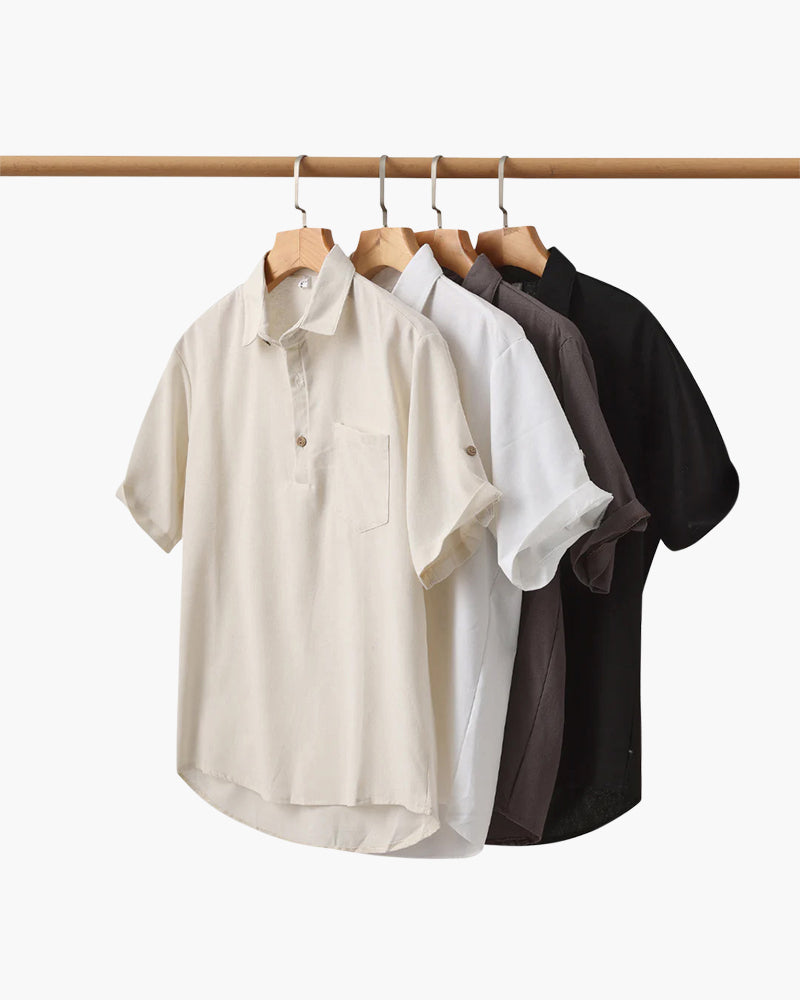 Back view of Men's Linen Linen Polo in an available colour — Ardovena Tavira