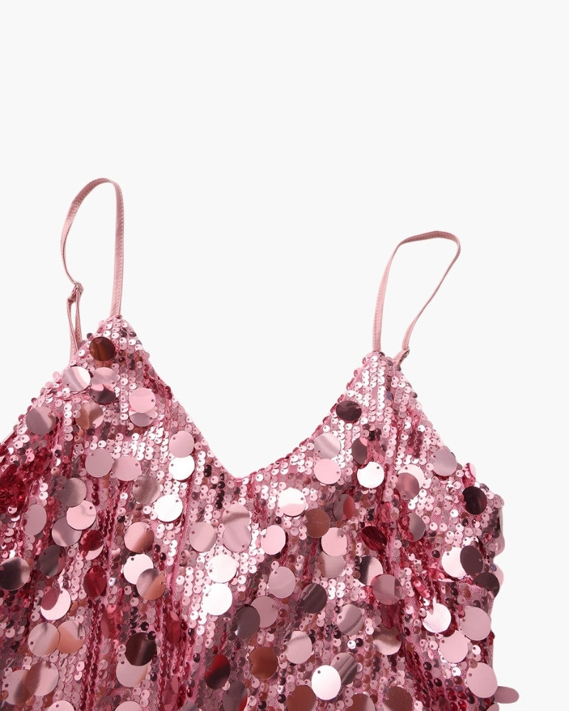 Close-up of material and construction details on women's Sequin Party Mini Dress — Ardovena Tavira