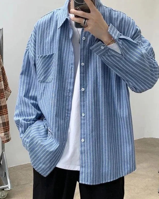 Back view of Men's Cotton Cotton Oversized Striped Shirt in an available colour — Ardovena Amalfi