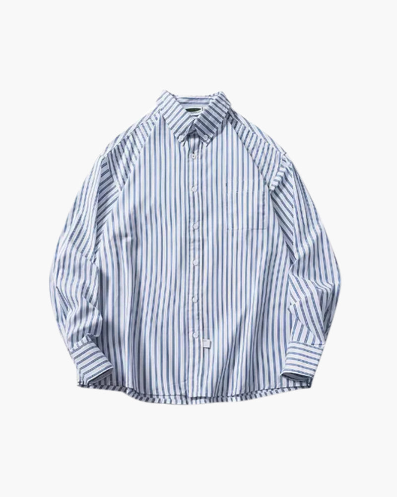 Close-up of material and construction details on men's Cotton Oversized Striped Shirt — Ardovena Amalfi