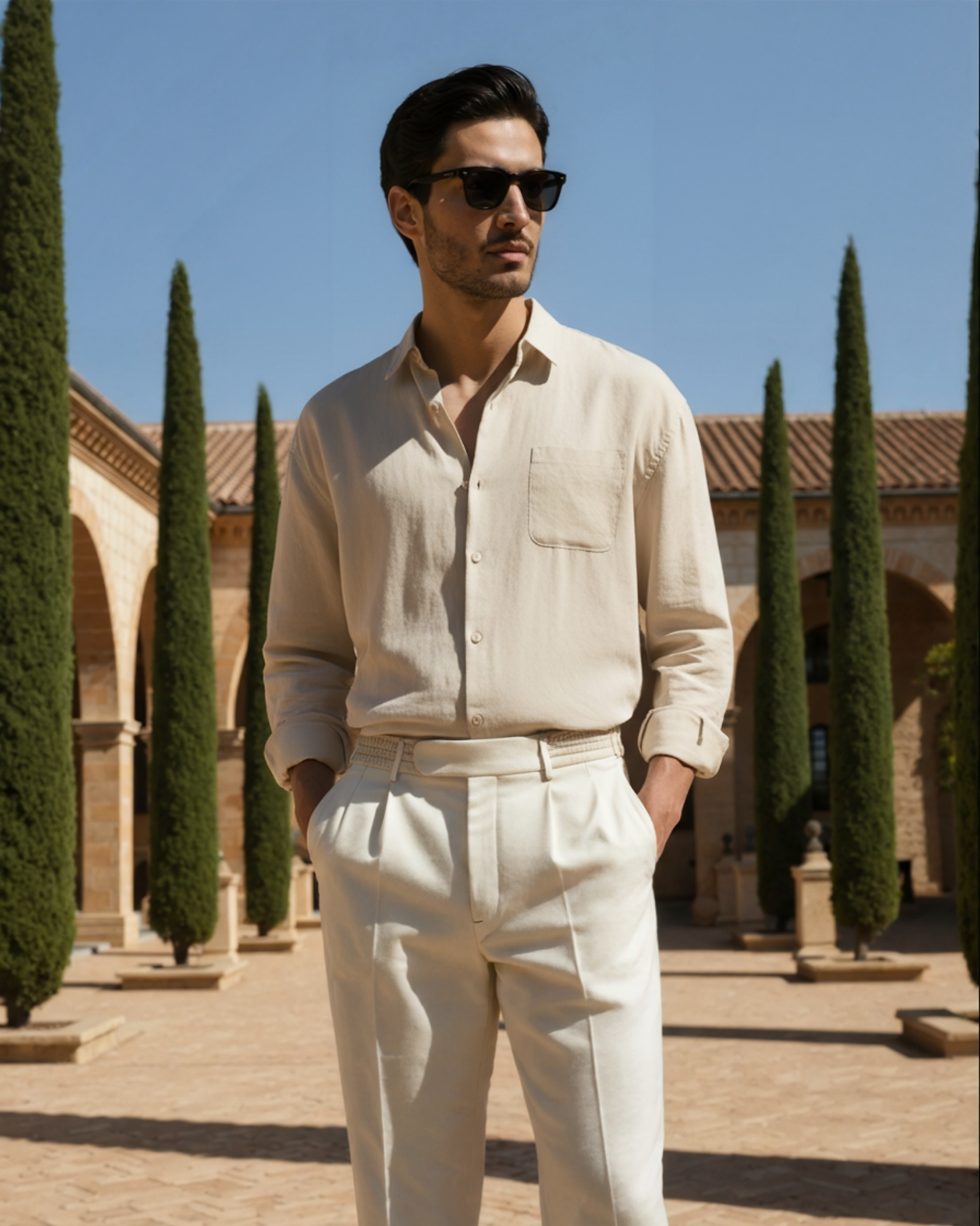 Close-up of material and construction details on men's Linen Shirt — Ardovena Amalfi