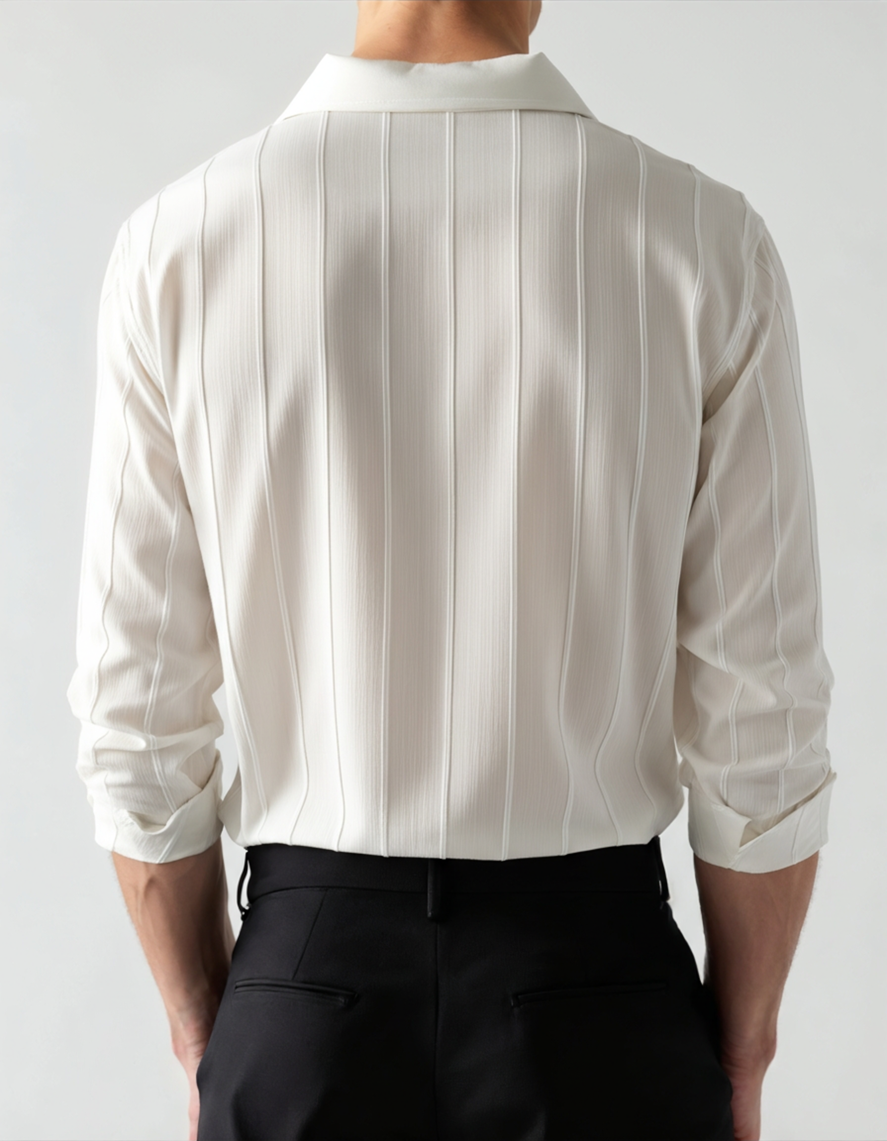 Close-up of material and construction details on men's Ribbed Shirt — Ardovena Amalfi