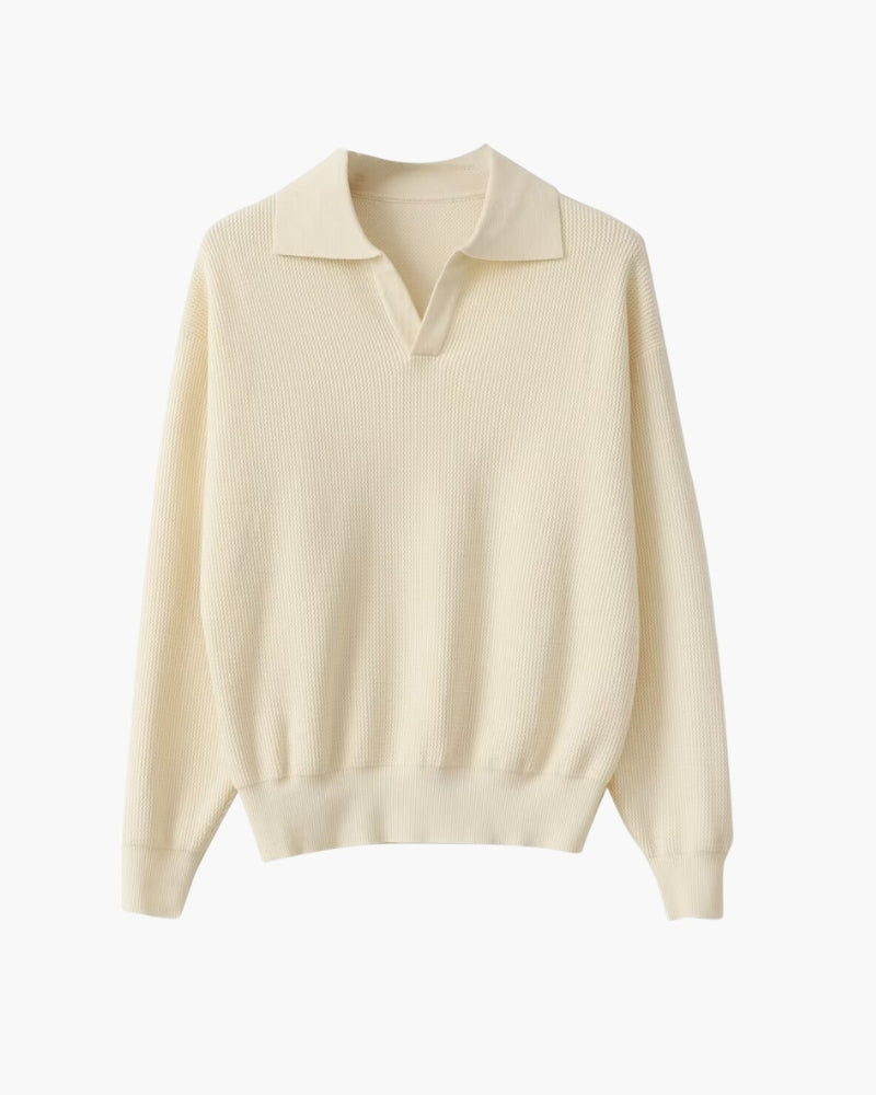 Close-up of material and construction details on men's Textured Knit Polo — Ardovena Amalfi
