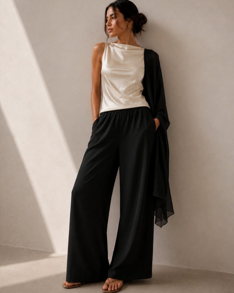 Back view of Women's Wide-Leg Trousers in an available colour — Ardovena Amalfi