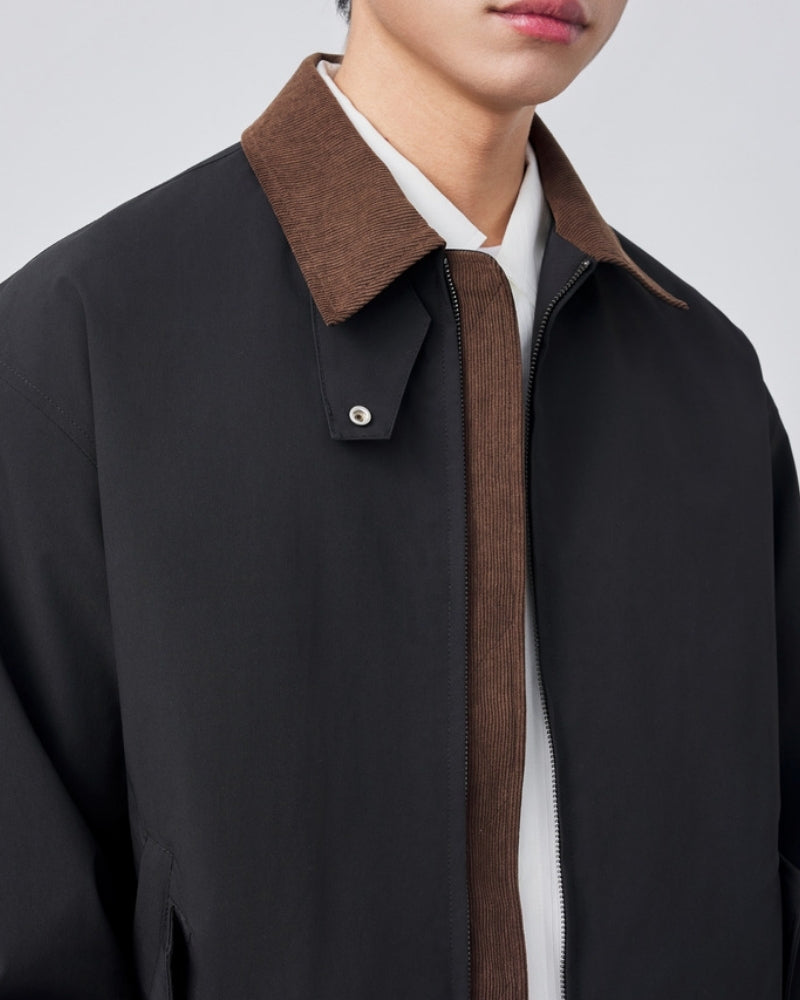 Close-up of material and construction details on men's Harrington Jacket — Ardovena Bari