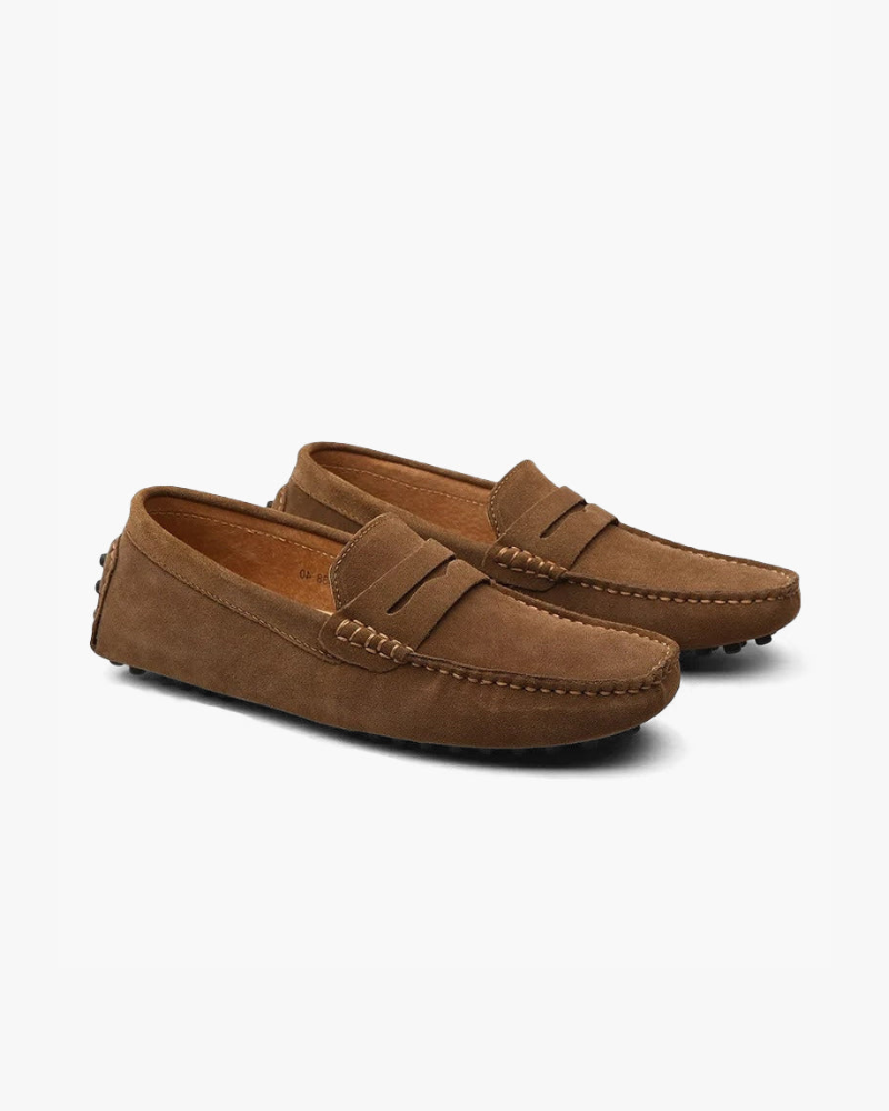 Close-up of material and construction details on men's Suede Driver Loafers — Ardovena Bari