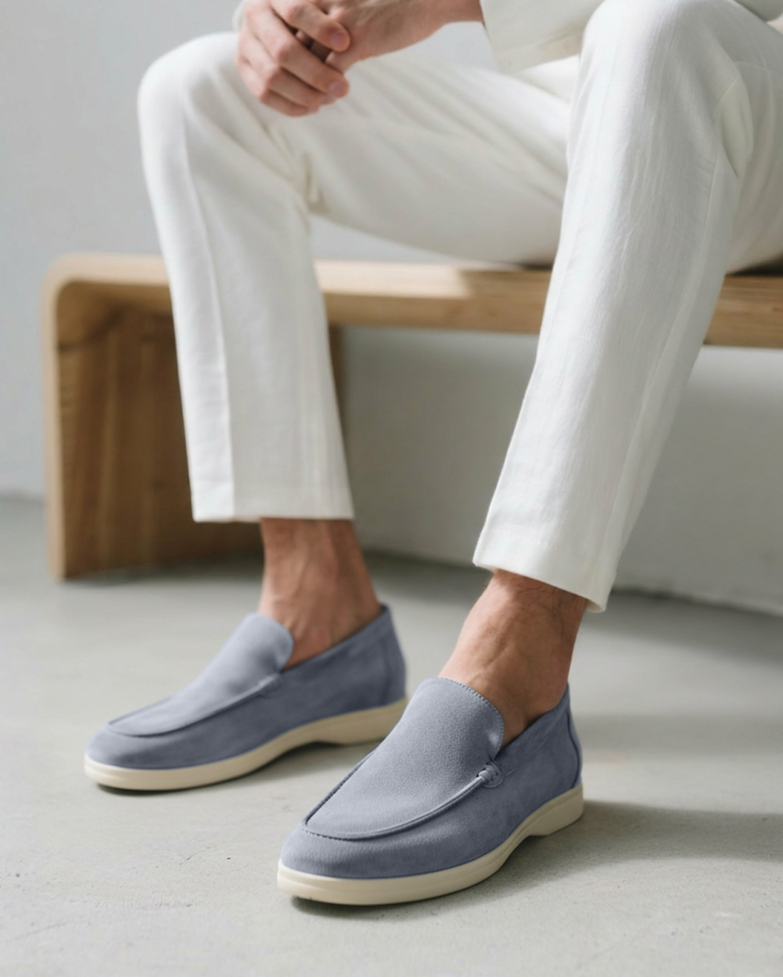 Additional view 10 of Men's Suede Suede Loafers in Fog Blue — Ardovena Bari