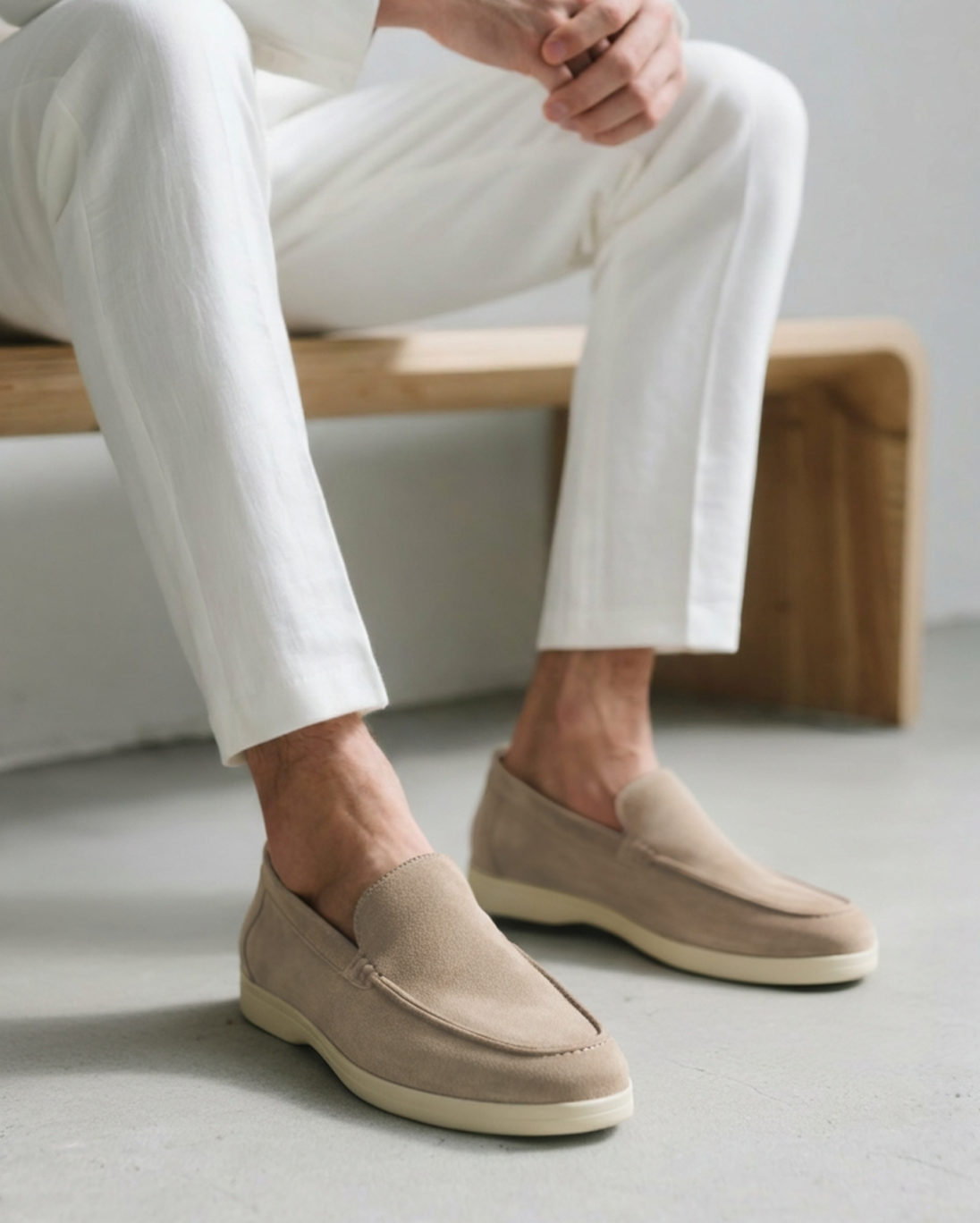 Close-up of material and construction details on men's Suede Loafers — Ardovena Bari