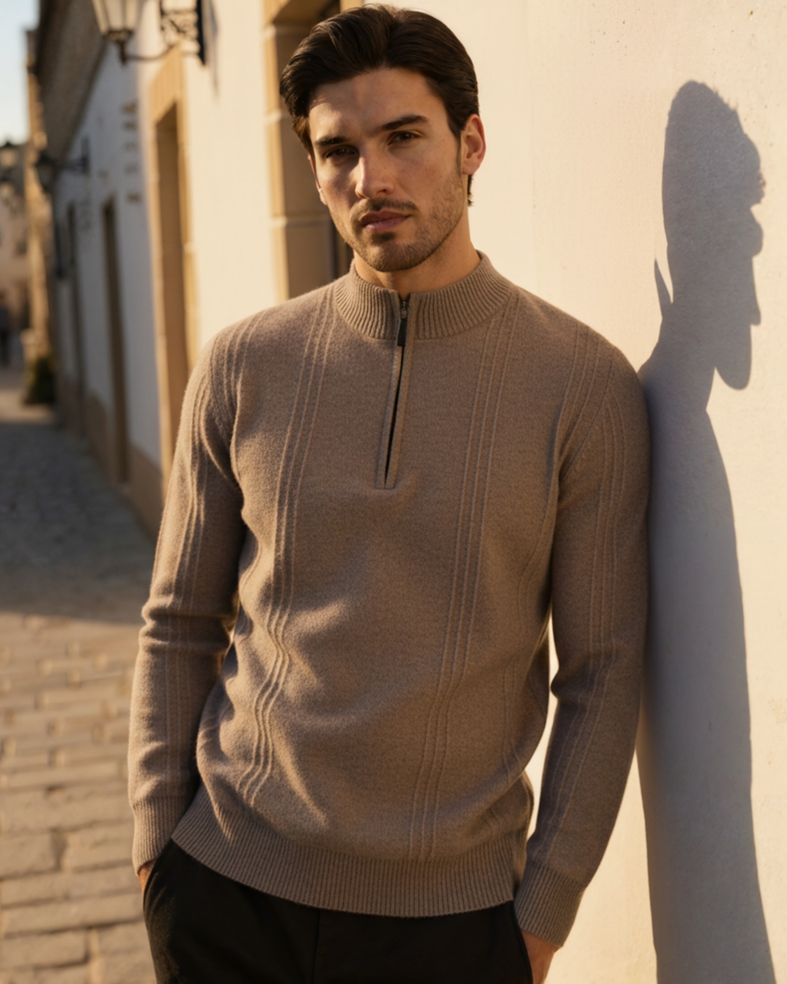 Men's Knit Cashmere Ribbed Half-zip Sweater in an available colour — Ardovena Cádiz, main product view