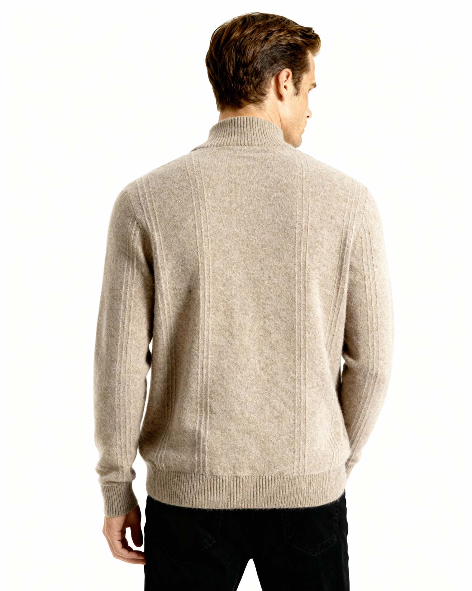 Additional view 04 of Men's Knit Cashmere Ribbed Half-zip Sweater in an available colour — Ardovena Cádiz