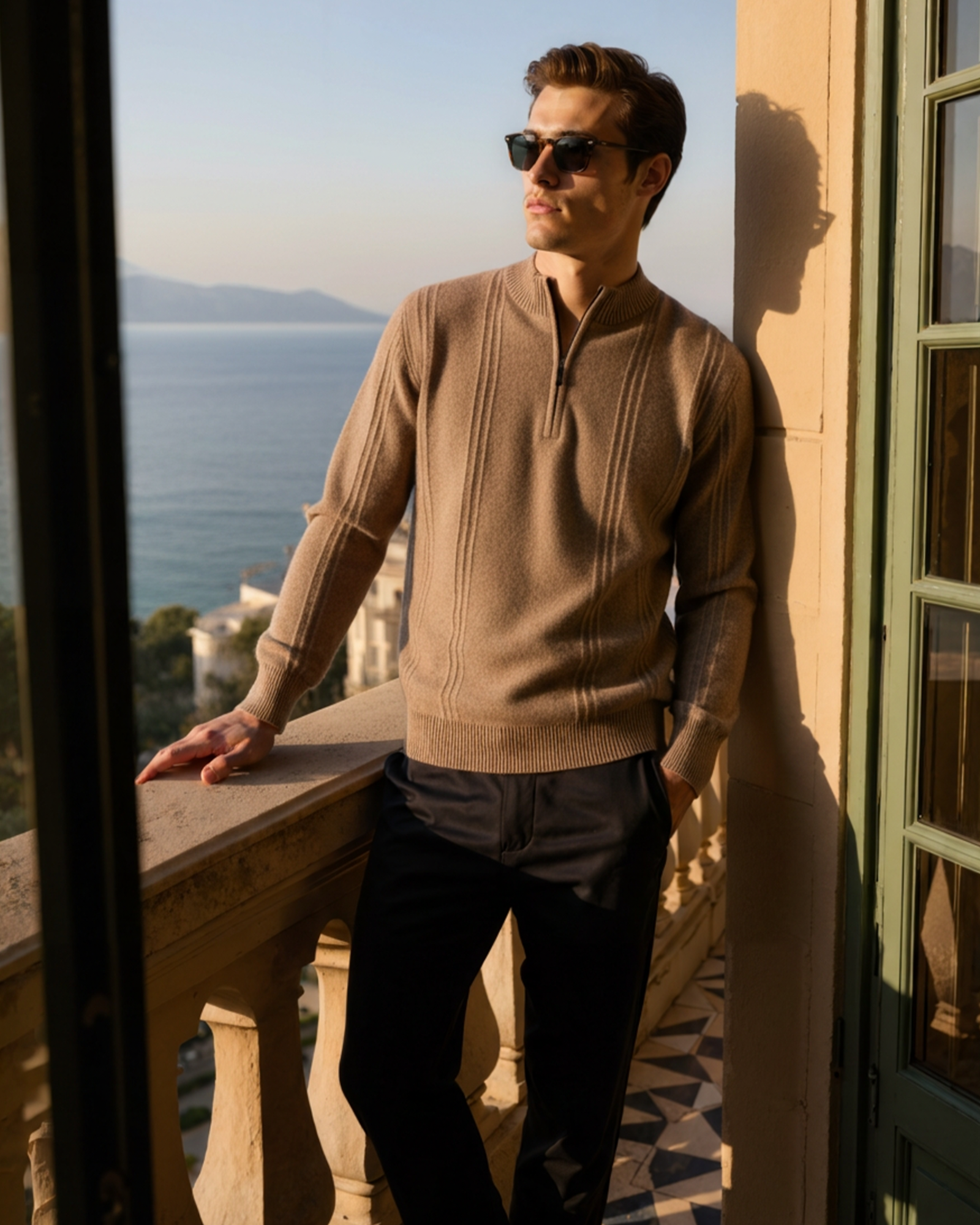 Additional view 05 of Men's Knit Cashmere Ribbed Half-zip Sweater in an available colour — Ardovena Cádiz