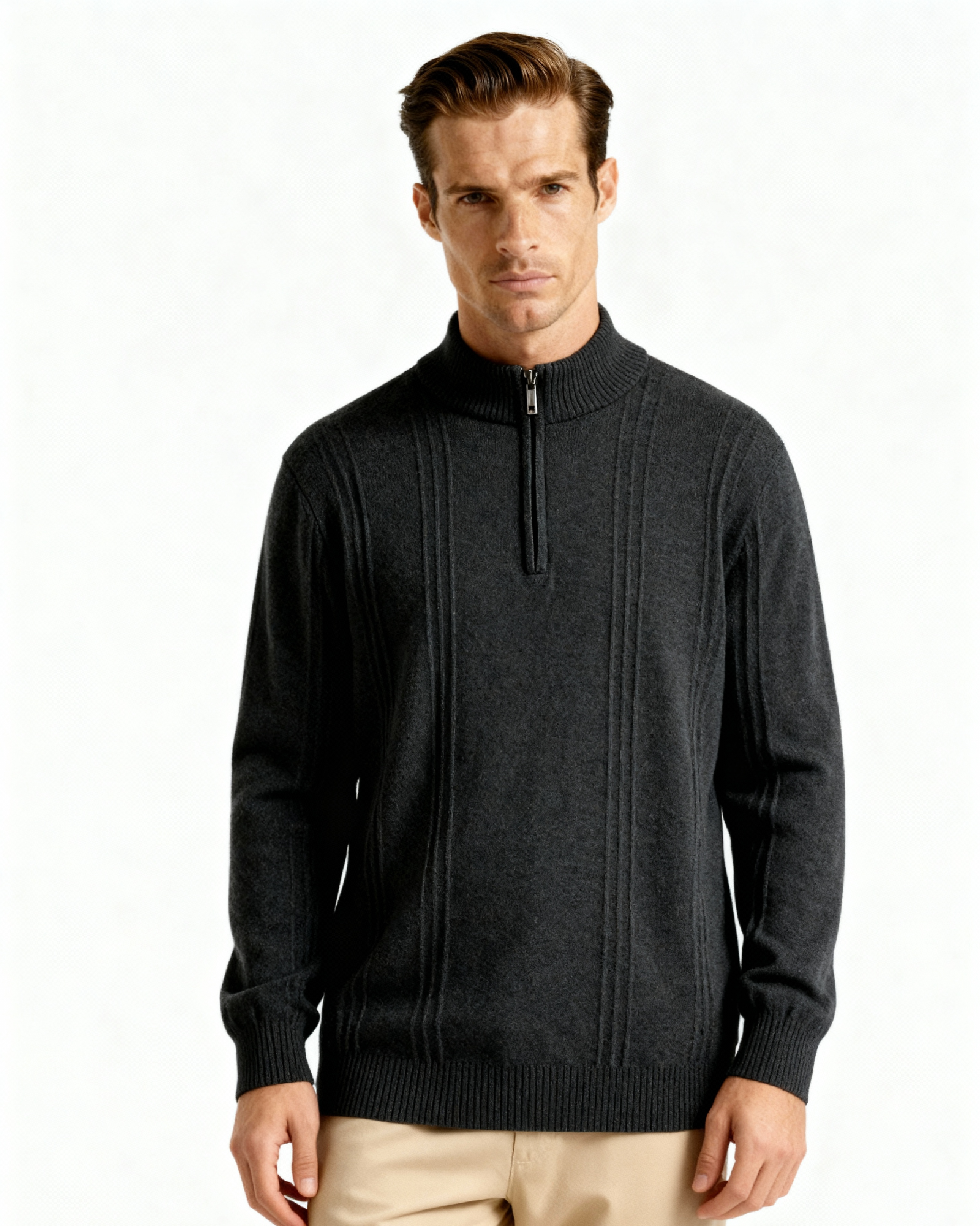 Additional view 07 of Men's Knit Cashmere Ribbed Half-zip Sweater in an available colour — Ardovena Cádiz