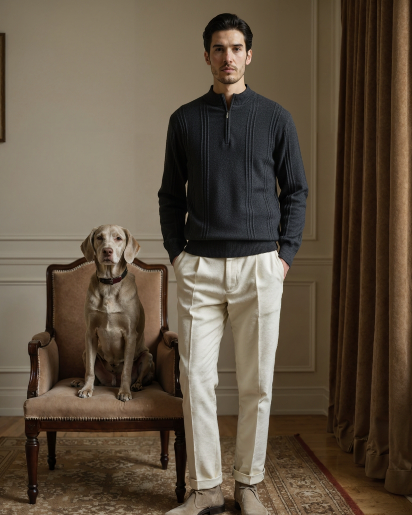 Additional view 08 of Men's Knit Cashmere Ribbed Half-zip Sweater in an available colour — Ardovena Cádiz