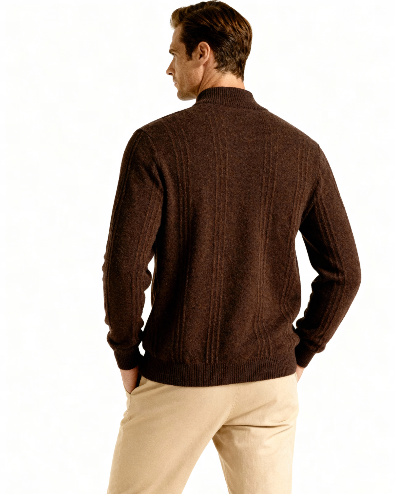Additional view 19 of Men's Knit Cashmere Ribbed Half-zip Sweater in an available colour — Ardovena Cádiz