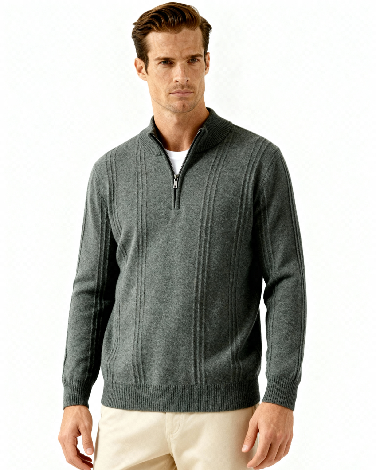 Additional view 21 of Men's Knit Cashmere Ribbed Half-zip Sweater in an available colour — Ardovena Cádiz