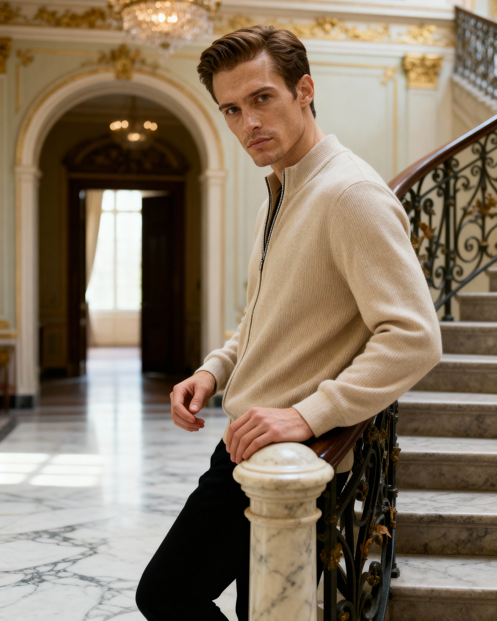 Additional view 14 of Men's Knit Cashmere Vest in Beige — Ardovena Cádiz
