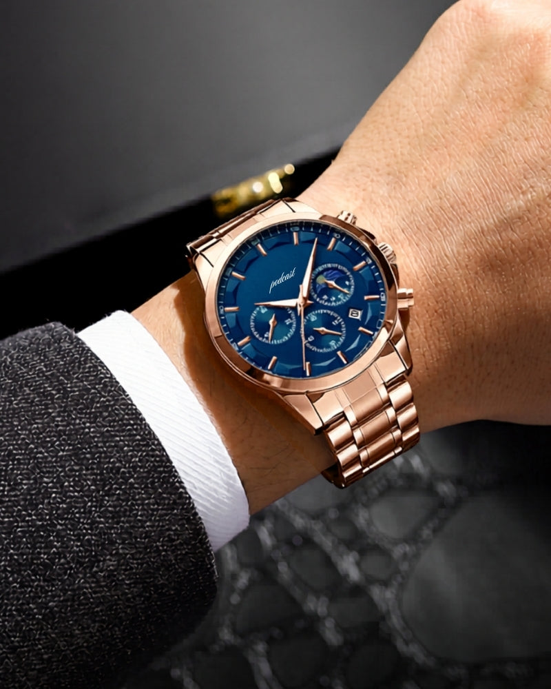 Back view of Men's Chronograph Steel Watch in the colour shown — Ardovena Cadiz