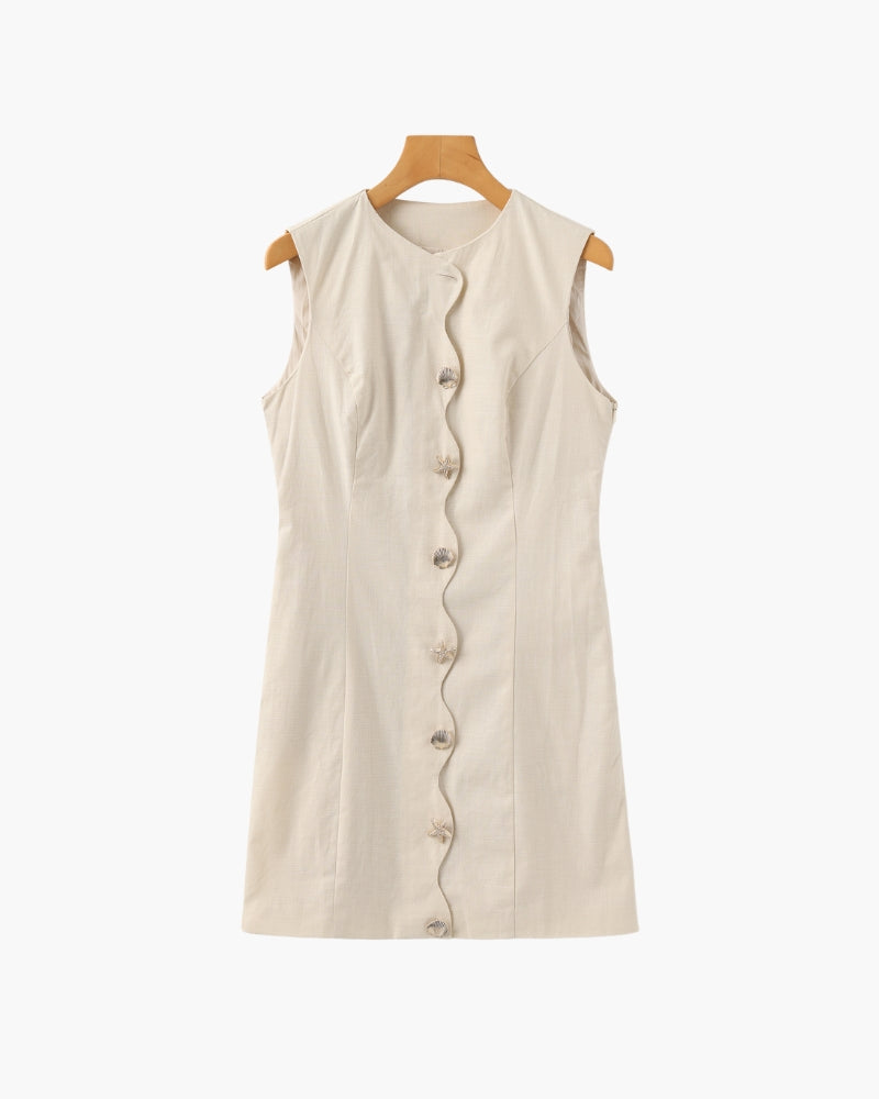 Back view of Women's Dress in Beige — Ardovena Cádiz with documented product details