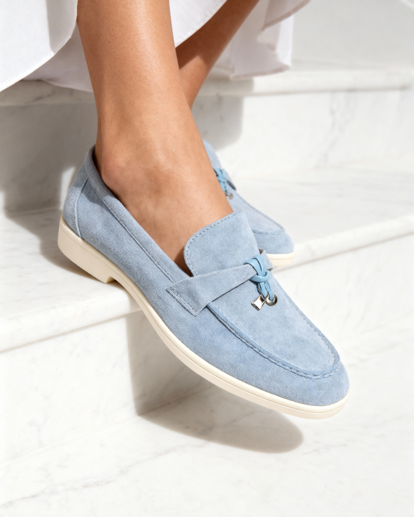Additional view 06 of Women's Suede Suede Loafers in Fog Blue — Ardovena Cádiz