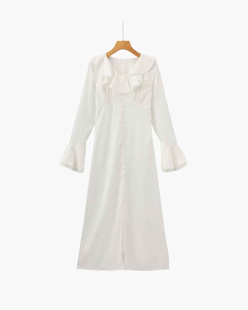 Additional view 05 of Women's Satin Satin Button Ruffle Midi Dress in the colour shown — Ardovena Cascais