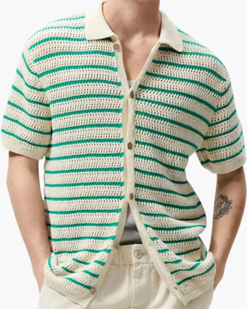 Back view of Men's Knit Knitted Button Shirt in the colour shown — Ardovena Faro