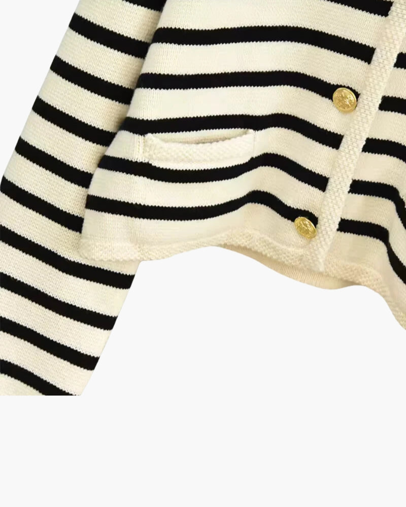 Close-up of material and construction details on women's Striped Wool Vest — Ardovena Faro