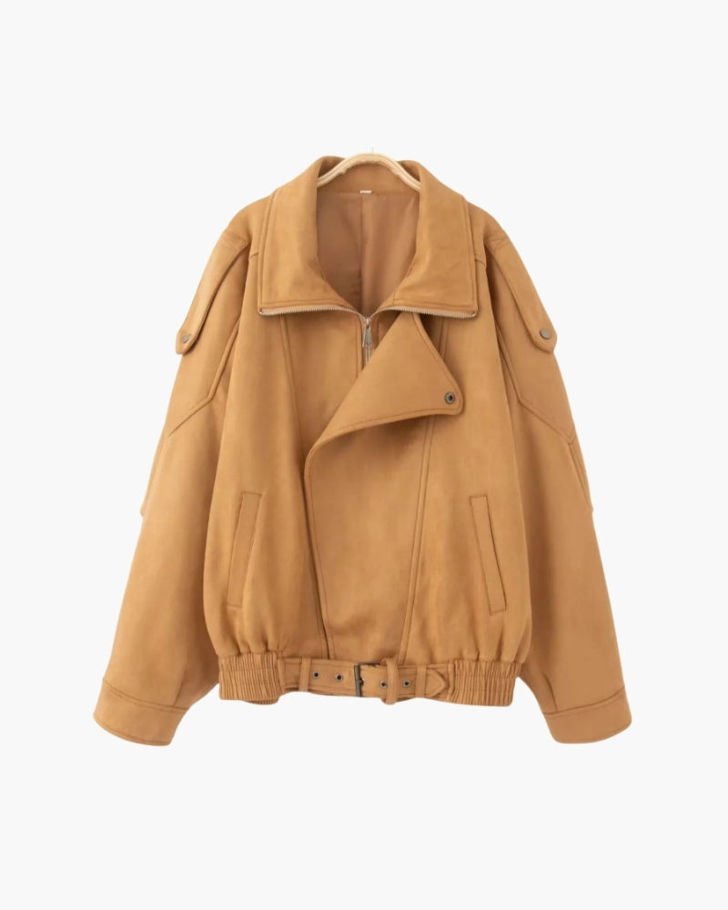 Back view of Women's Suede Suede Drape Jacket in an available colour — Ardovena Faro