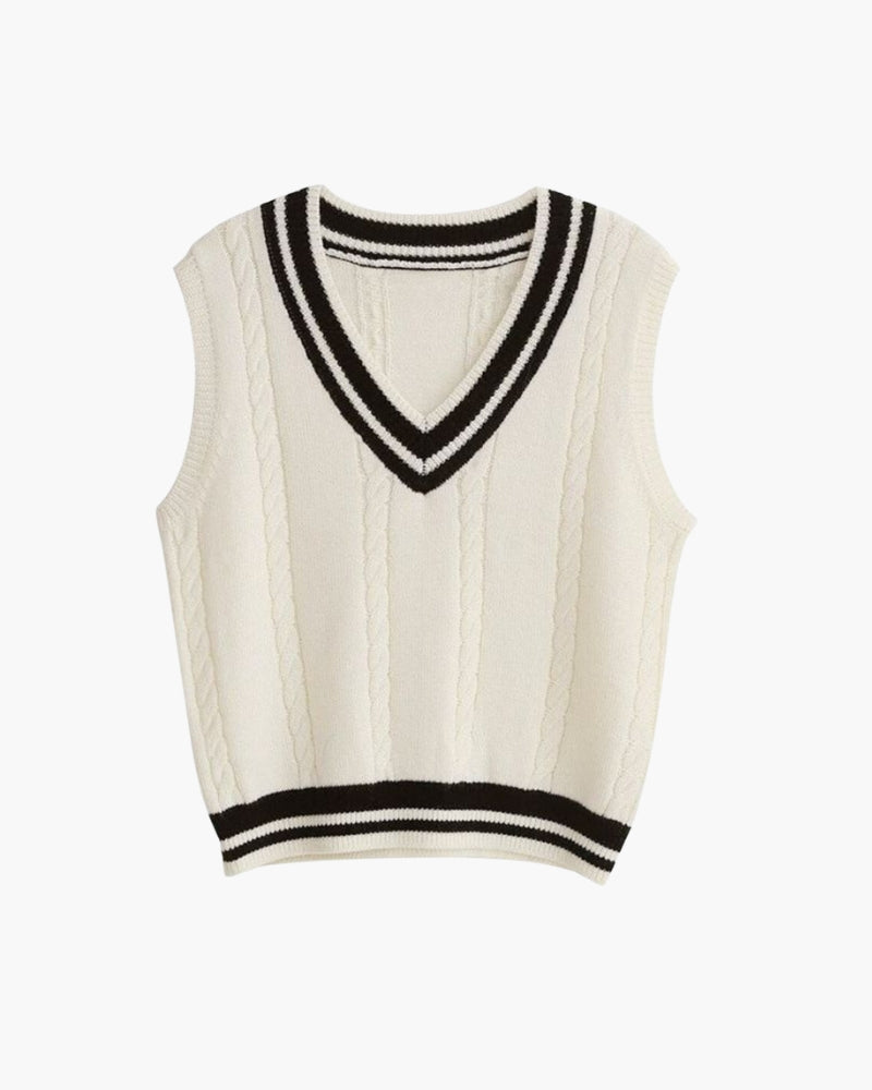 Back view of Women's Knit Sweater Vest in White — Ardovena Faro