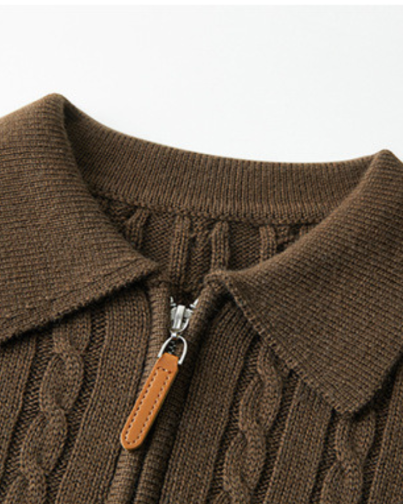 Back view of Men's Knit Wool Zip-up Sweater in an available colour — Ardovena Faro