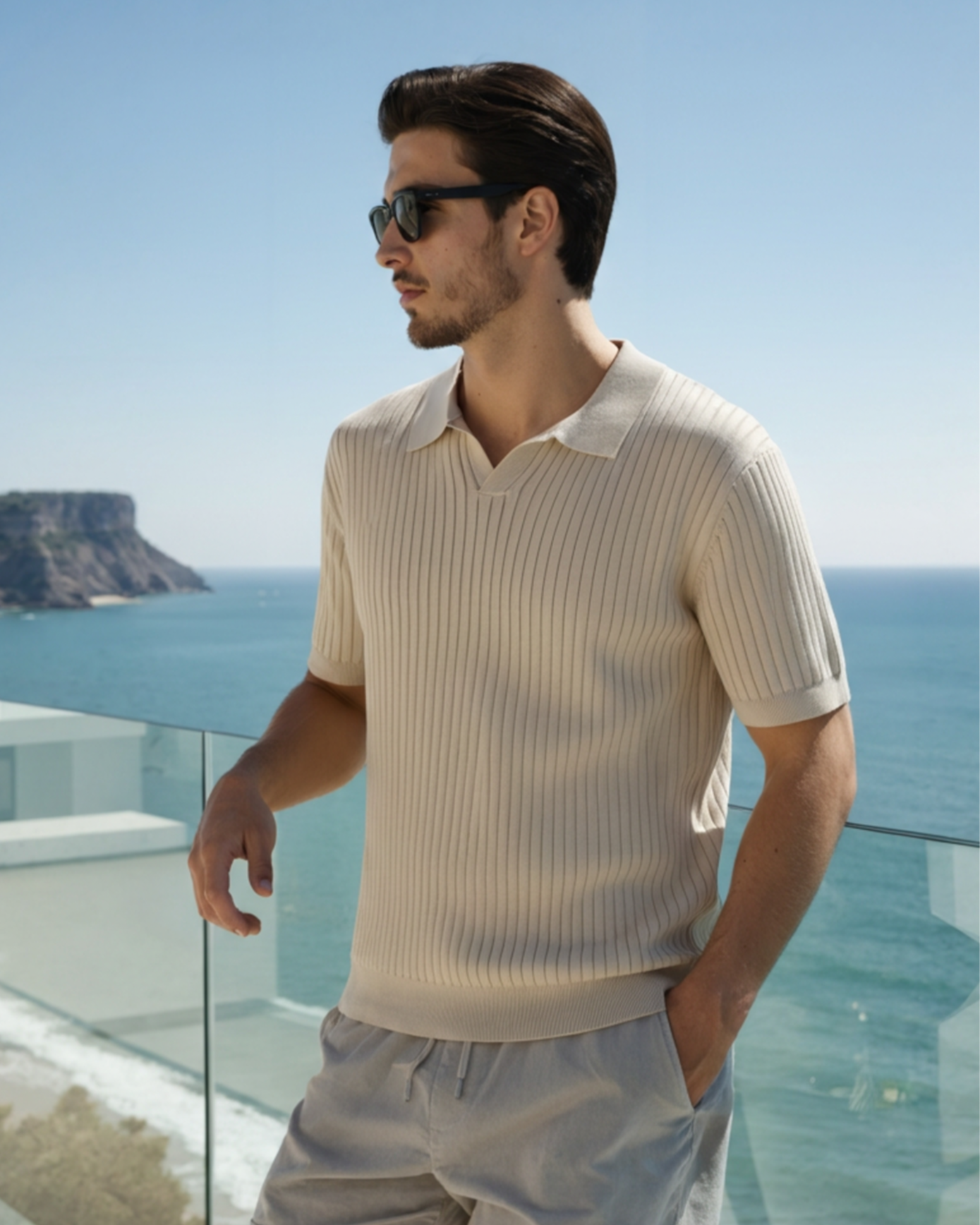 Men's Knit Knit Ribbed Polo in an available colour — Ardovena Girona, main product view